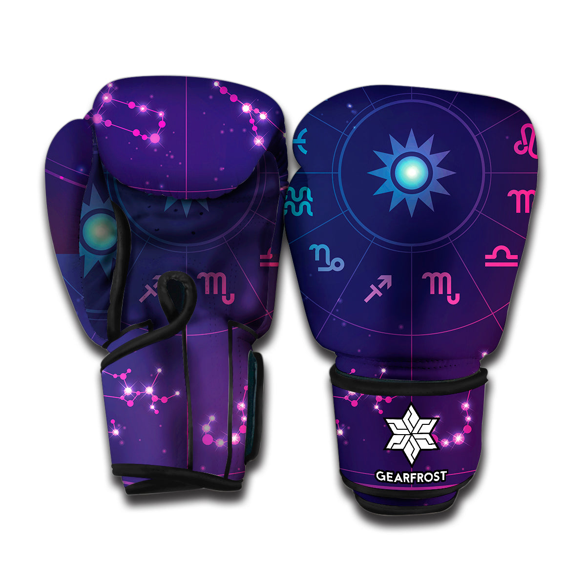 Zodiac Symbols Wheel Print Boxing Gloves