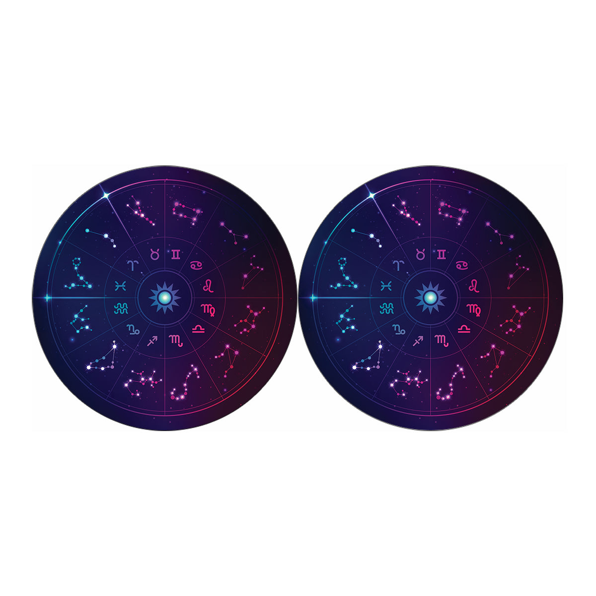 Zodiac Symbols Wheel Print Car Coasters