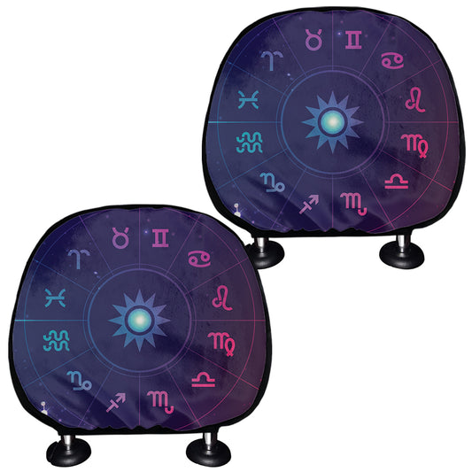 Zodiac Symbols Wheel Print Car Headrest Covers