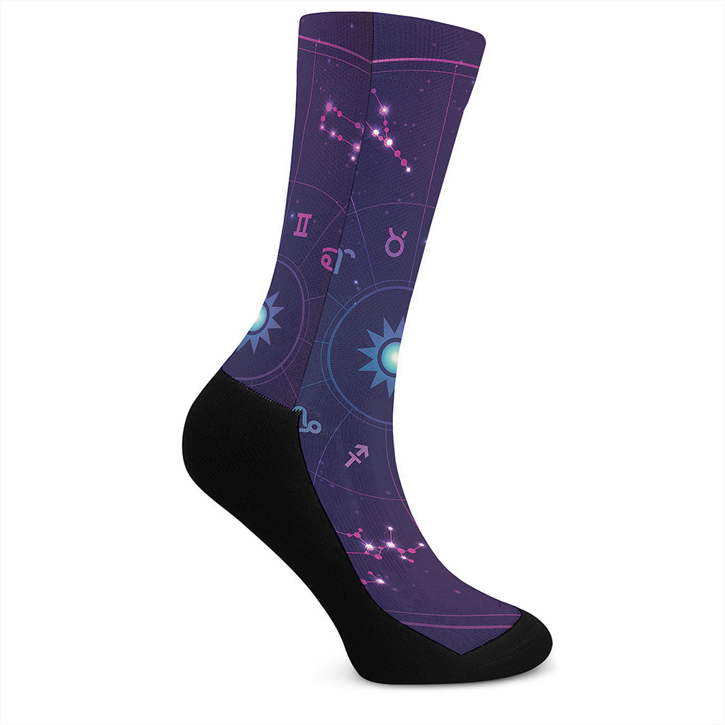 Zodiac Symbols Wheel Print Crew Socks