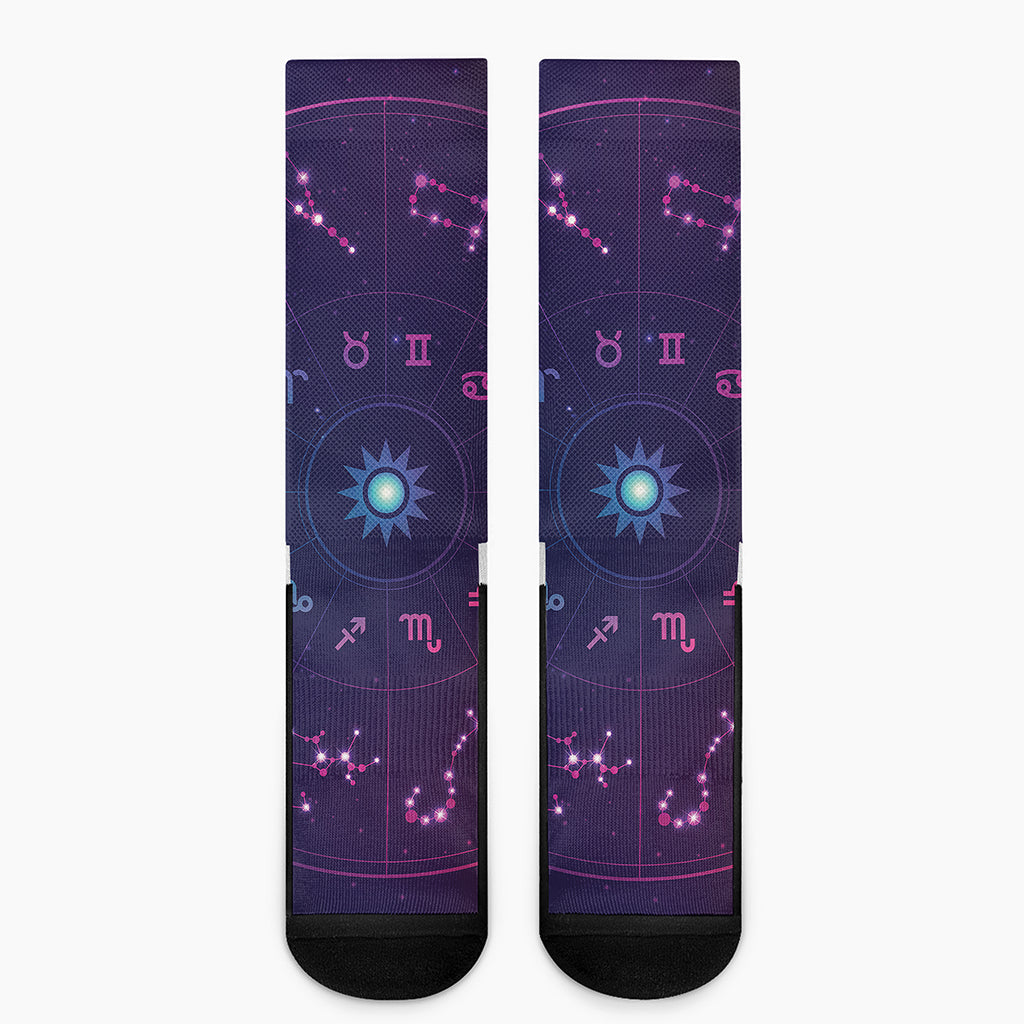 Zodiac Symbols Wheel Print Crew Socks