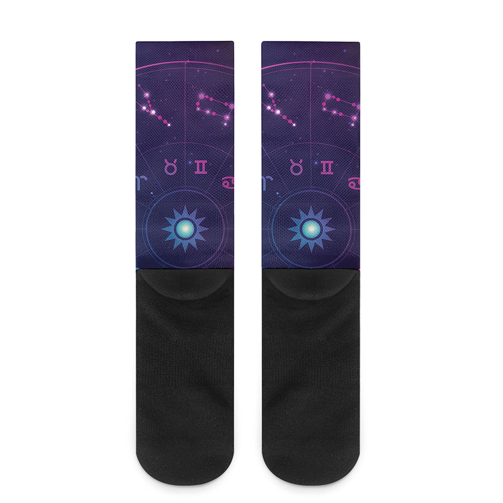 Zodiac Symbols Wheel Print Crew Socks