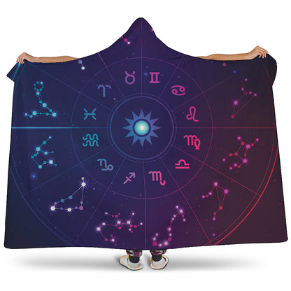 Zodiac Symbols Wheel Print Hooded Blanket