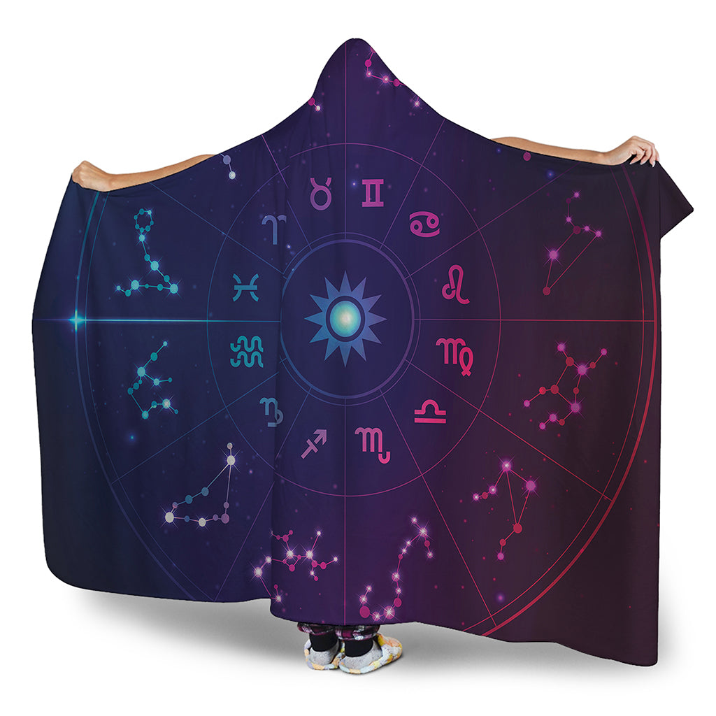 Zodiac Symbols Wheel Print Hooded Blanket