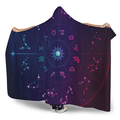 Zodiac Symbols Wheel Print Hooded Blanket