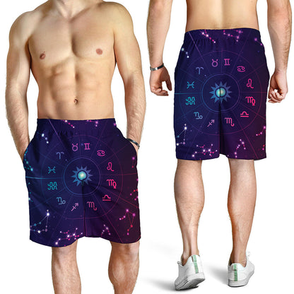 Zodiac Symbols Wheel Print Men's Shorts