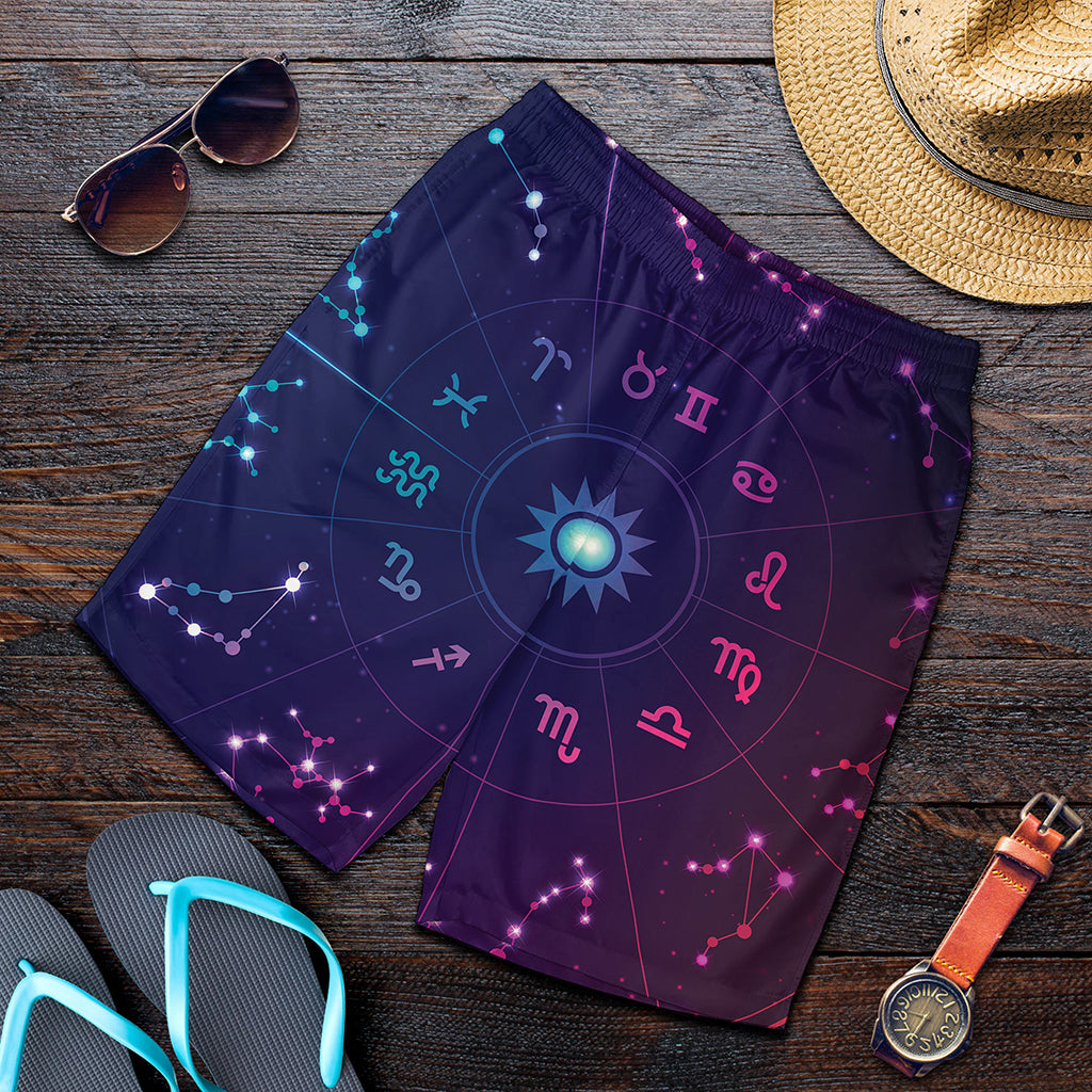 Zodiac Symbols Wheel Print Men's Shorts