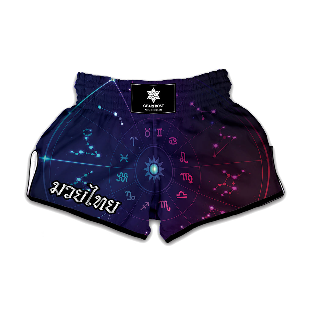 Zodiac Symbols Wheel Print Muay Thai Boxing Shorts