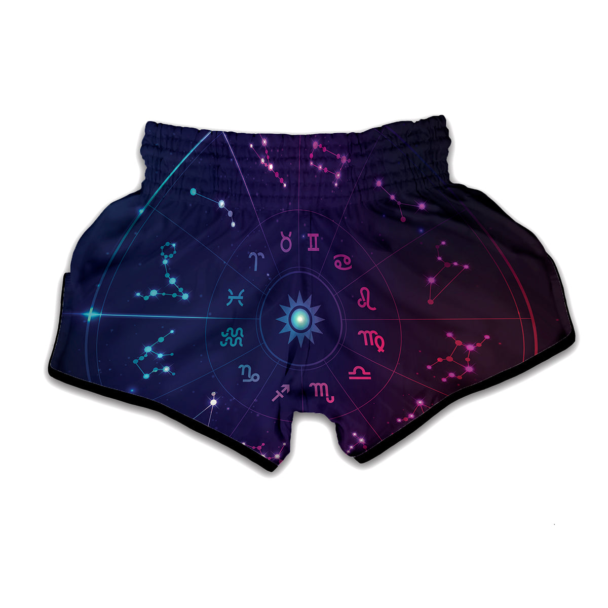 Zodiac Symbols Wheel Print Muay Thai Boxing Shorts