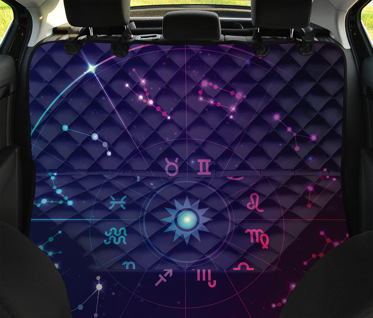 Zodiac Symbols Wheel Print Pet Car Back Seat Cover
