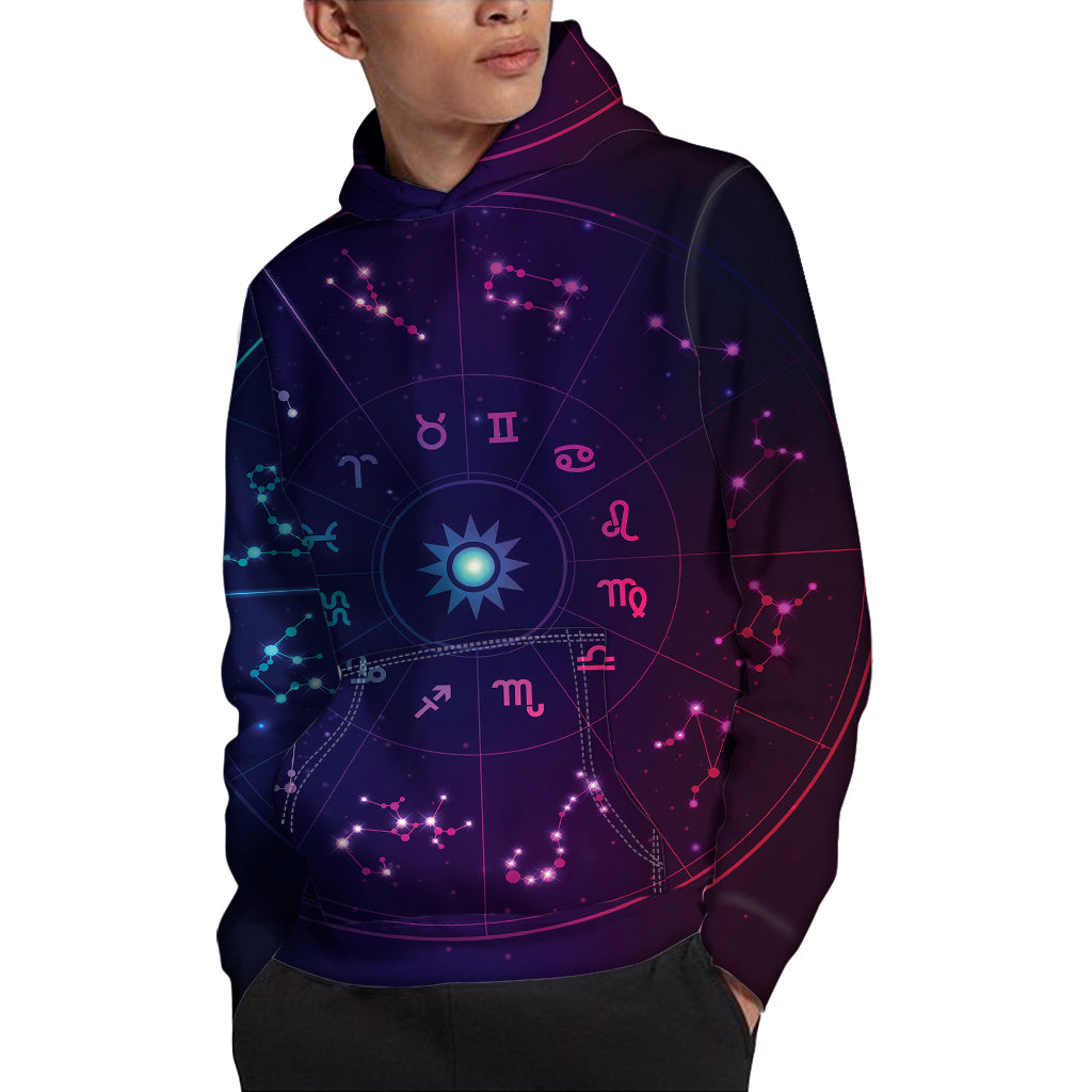 Zodiac Symbols Wheel Print Pullover Hoodie