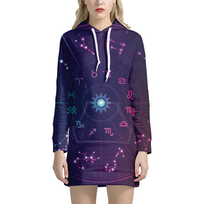 Zodiac Symbols Wheel Print Pullover Hoodie Dress