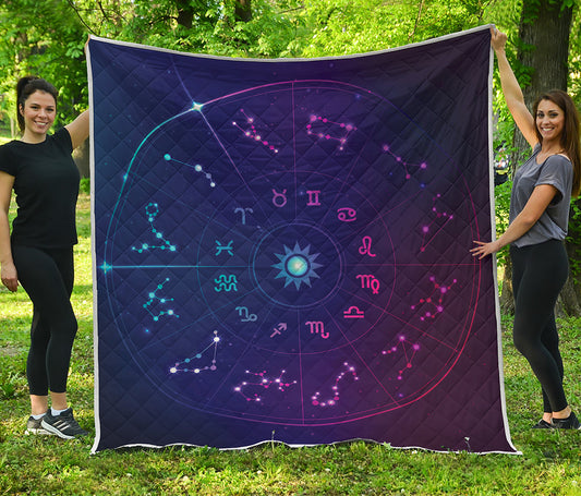 Zodiac Symbols Wheel Print Quilt