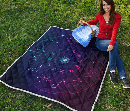 Zodiac Symbols Wheel Print Quilt
