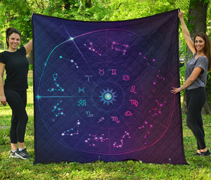 Zodiac Symbols Wheel Print Quilt