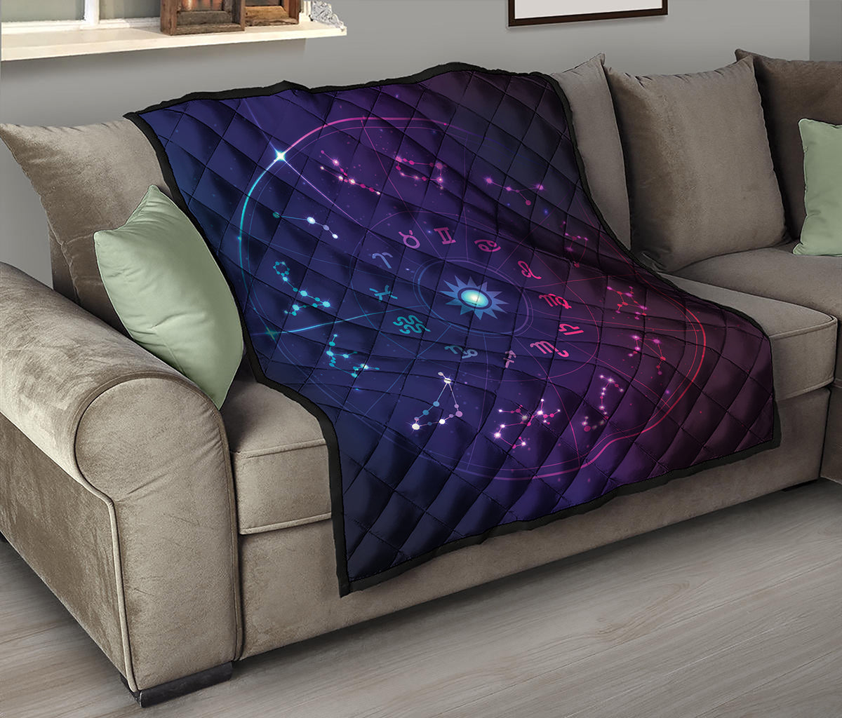 Zodiac Symbols Wheel Print Quilt