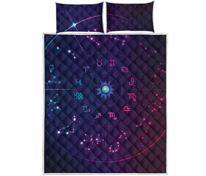 Zodiac Symbols Wheel Print Quilt Bed Set