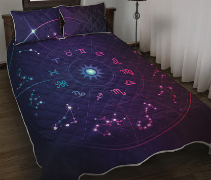 Zodiac Symbols Wheel Print Quilt Bed Set