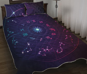 Zodiac Symbols Wheel Print Quilt Bed Set