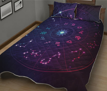 Zodiac Symbols Wheel Print Quilt Bed Set