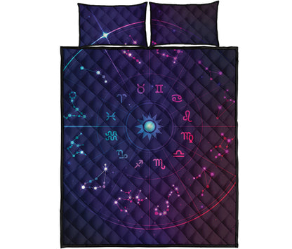 Zodiac Symbols Wheel Print Quilt Bed Set
