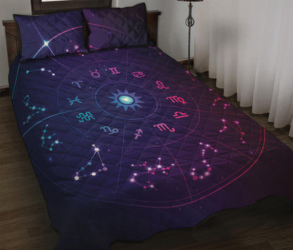 Zodiac Symbols Wheel Print Quilt Bed Set