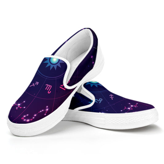 Zodiac Symbols Wheel Print White Slip On Shoes