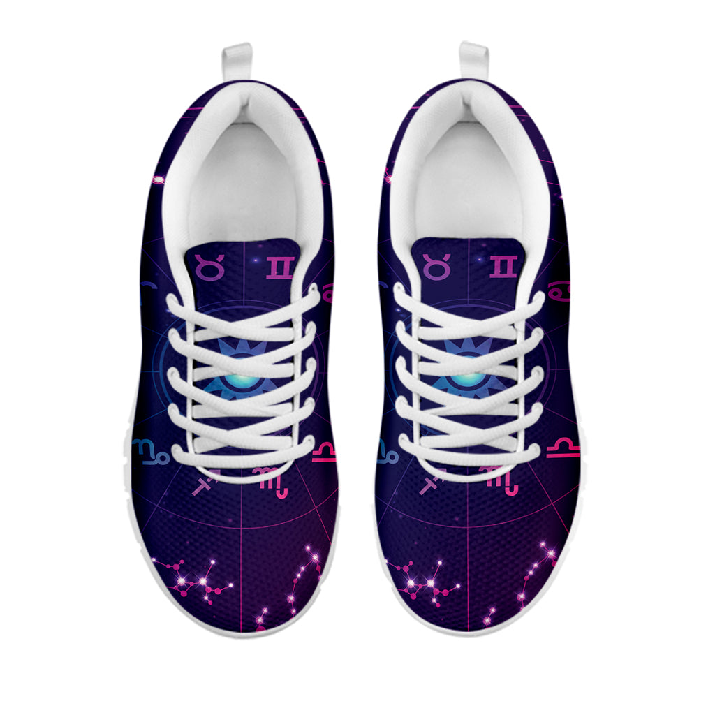 Zodiac Symbols Wheel Print White Sneakers