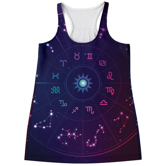 Zodiac Symbols Wheel Print Women's Racerback Tank Top