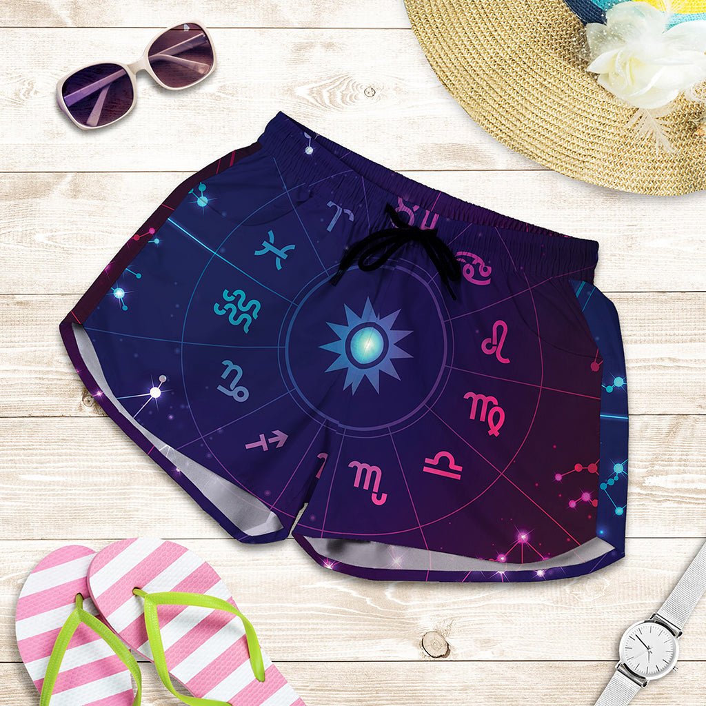 Zodiac Symbols Wheel Print Women's Shorts
