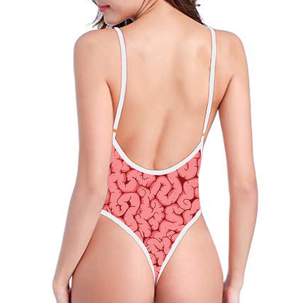 Zombie Brain Print One Piece High Cut Swimsuit