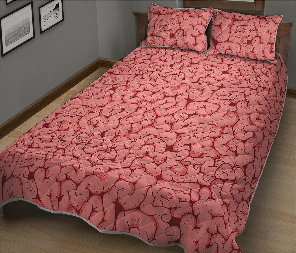 Zombie Brain Print Quilt Bed Set