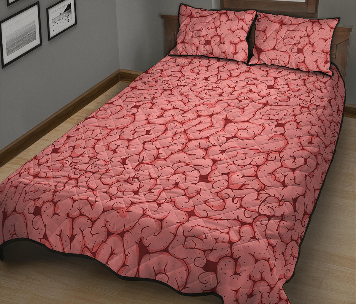 Zombie Brain Print Quilt Bed Set