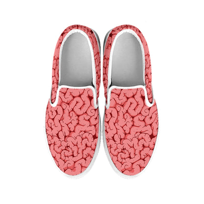 Zombie Brain Print White Slip On Shoes