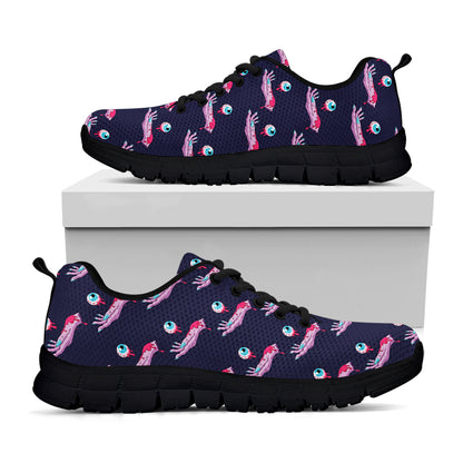Zombie Eyeball Pattern Print Black Sneakers