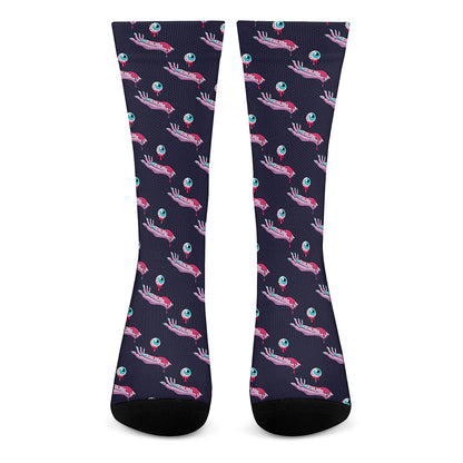 Zombie Eyeball Pattern Print Crew Socks