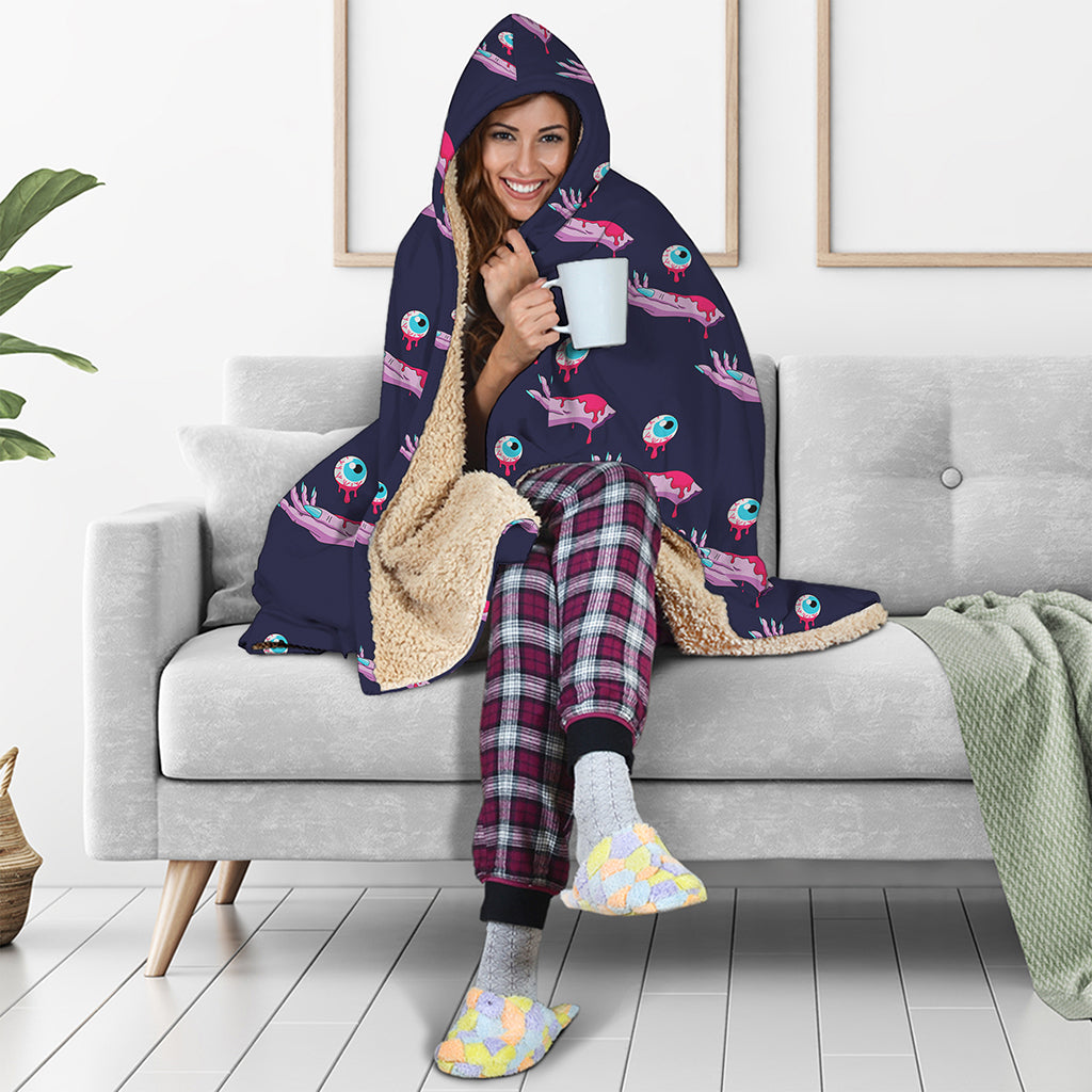 Zombie Eyeball Pattern Print Hooded Blanket