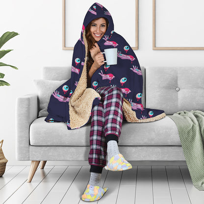 Zombie Eyeball Pattern Print Hooded Blanket