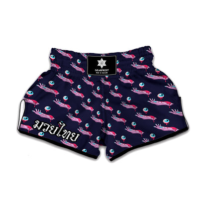 Zombie Eyeball Pattern Print Muay Thai Boxing Shorts