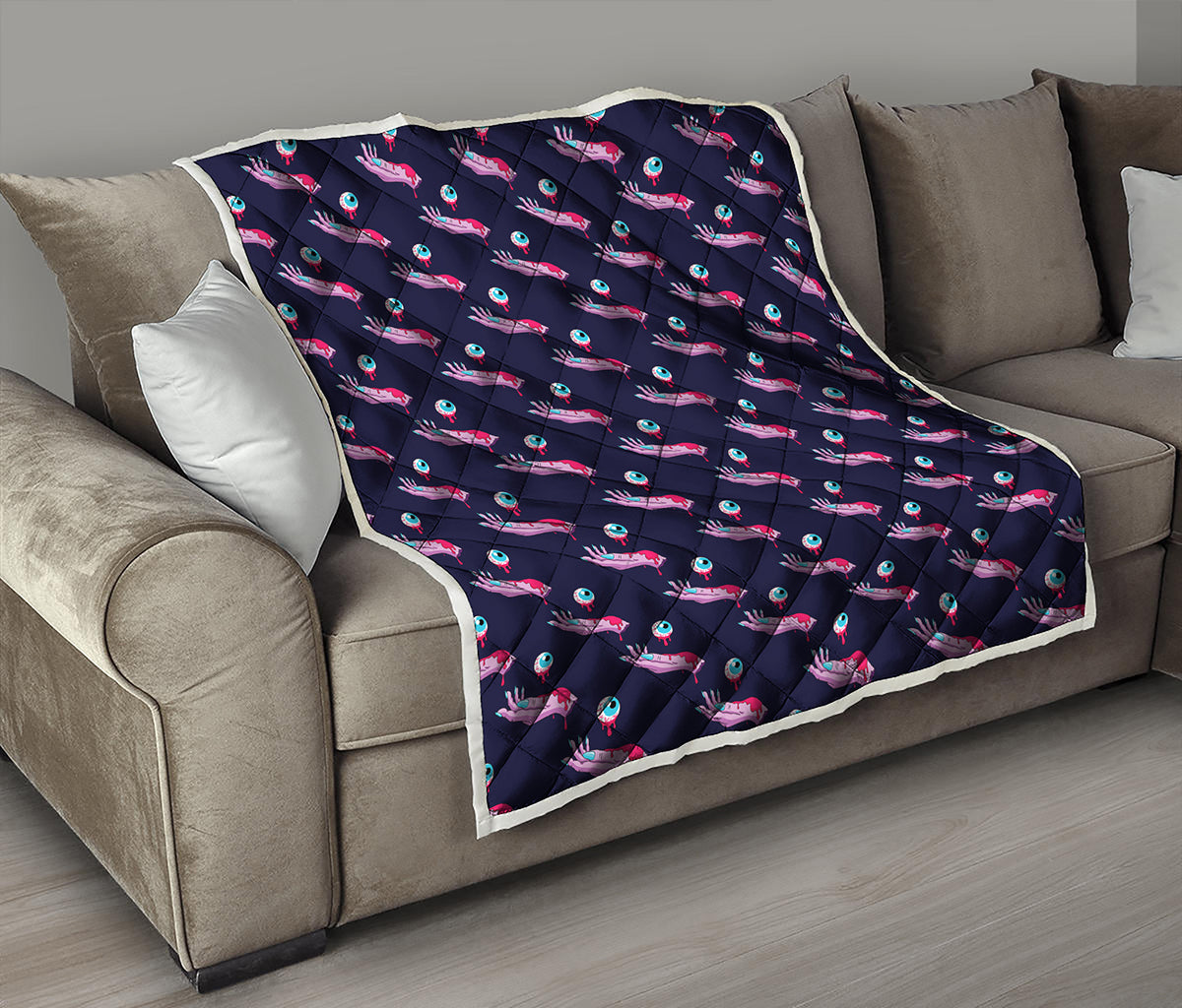 Zombie Eyeball Pattern Print Quilt