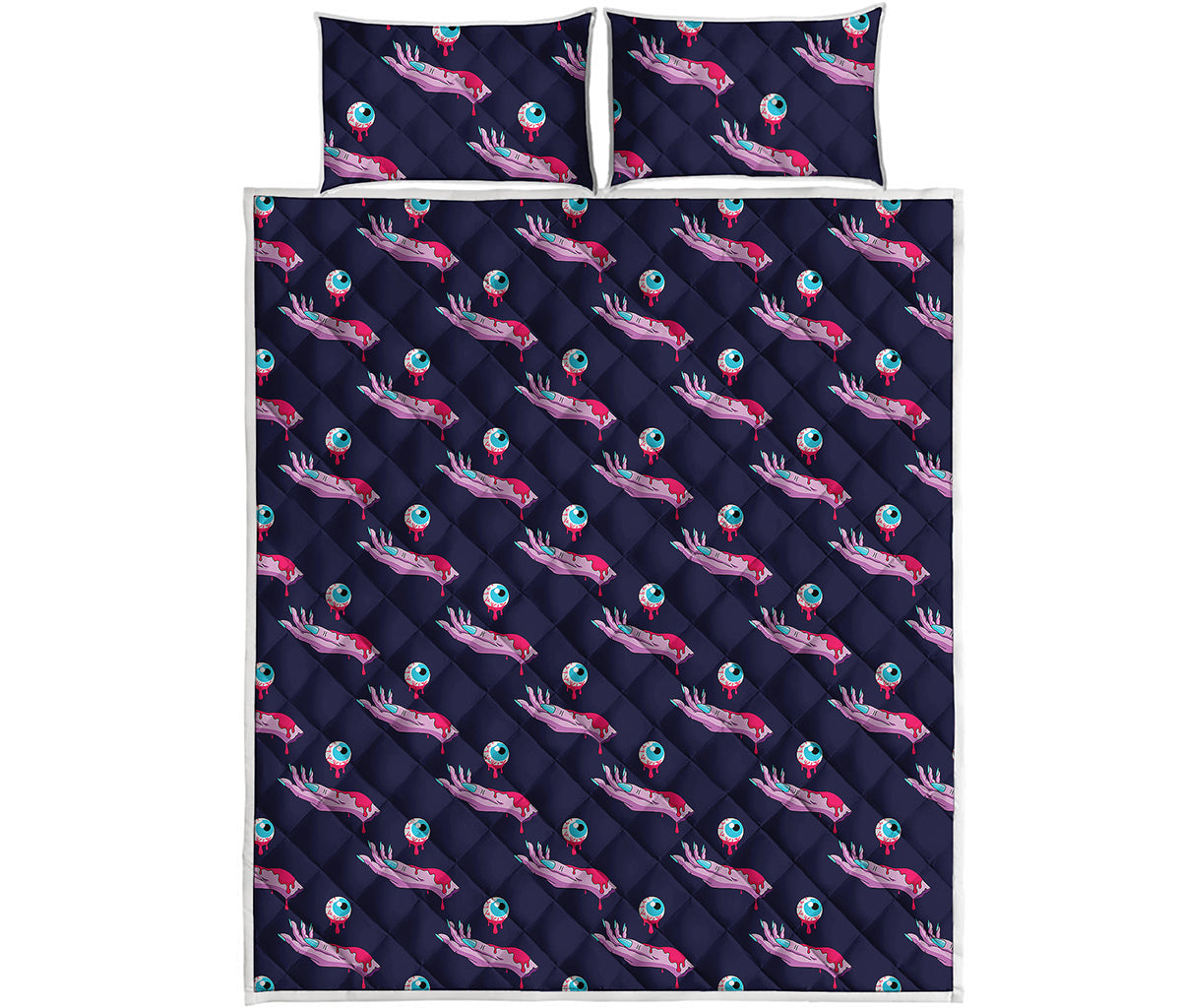 Zombie Eyeball Pattern Print Quilt Bed Set