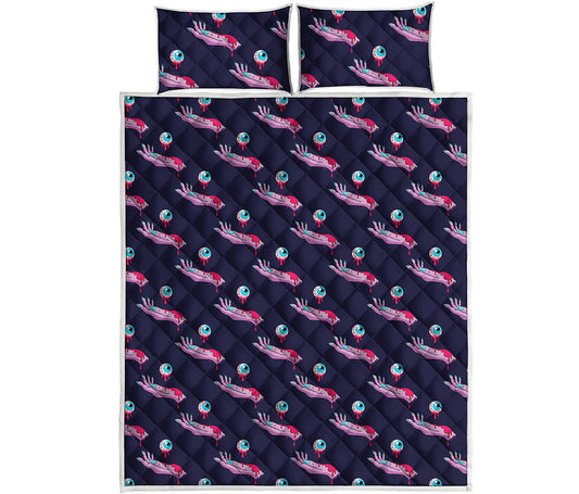 Zombie Eyeball Pattern Print Quilt Bed Set