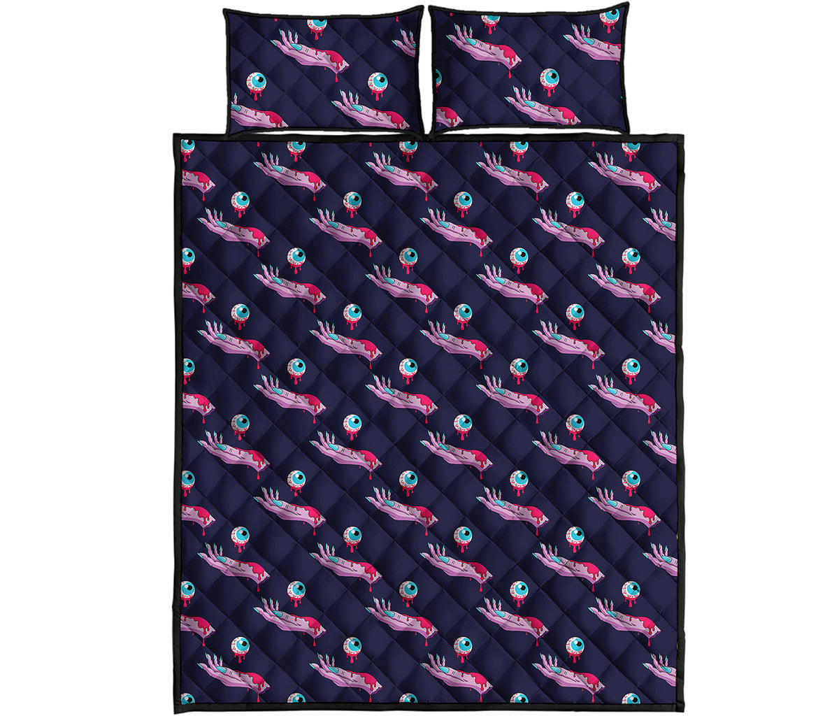 Zombie Eyeball Pattern Print Quilt Bed Set
