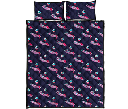 Zombie Eyeball Pattern Print Quilt Bed Set