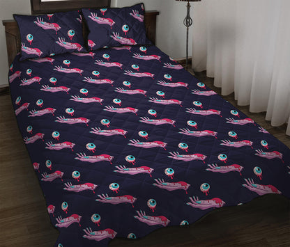 Zombie Eyeball Pattern Print Quilt Bed Set
