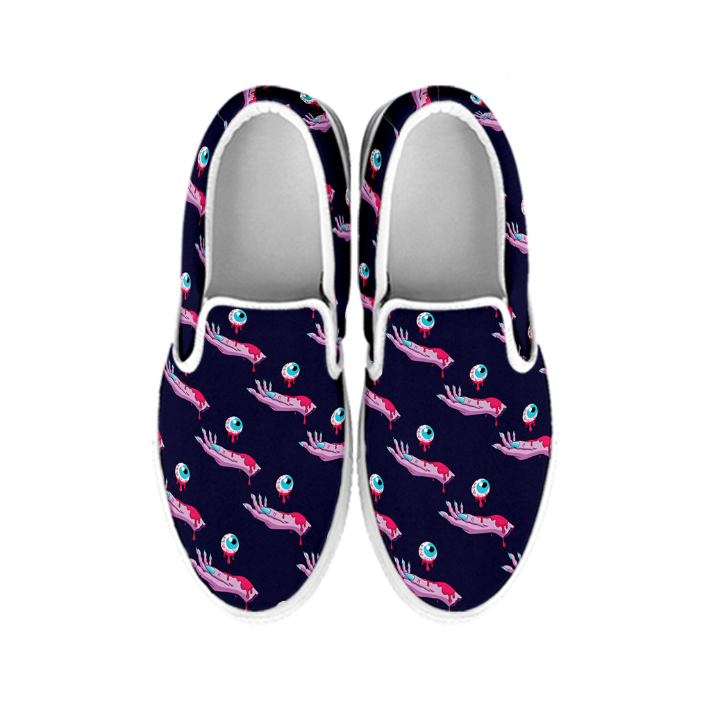 Zombie Eyeball Pattern Print White Slip On Shoes