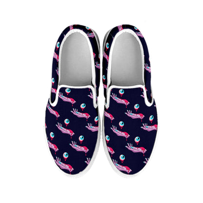 Zombie Eyeball Pattern Print White Slip On Shoes