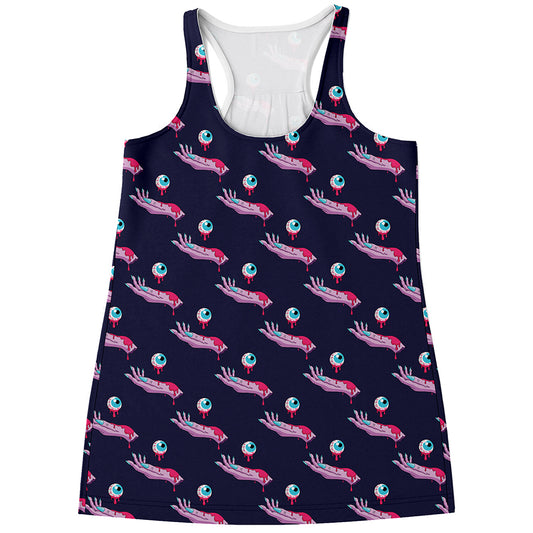 Zombie Eyeball Pattern Print Women's Racerback Tank Top