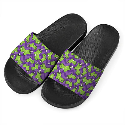 Zombie Foot Pattern Print Black Slide Sandals