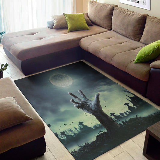 Zombie Hand Rising From Grave Print Area Rug